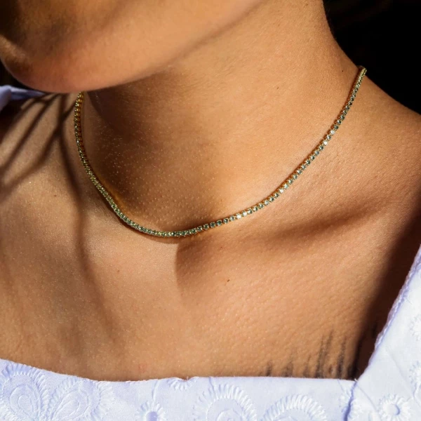 Choker Riviera que Não Vira 2mm Turmalina no Ouro
